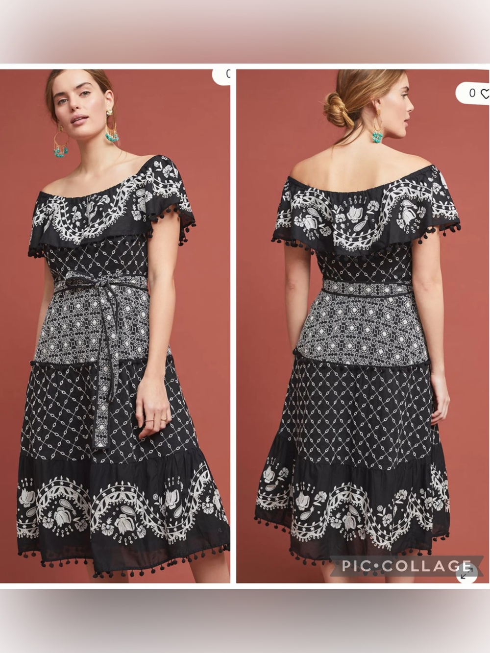 Anthropologie NWT Marisol Embroidered Midi Dress Black White Size 0